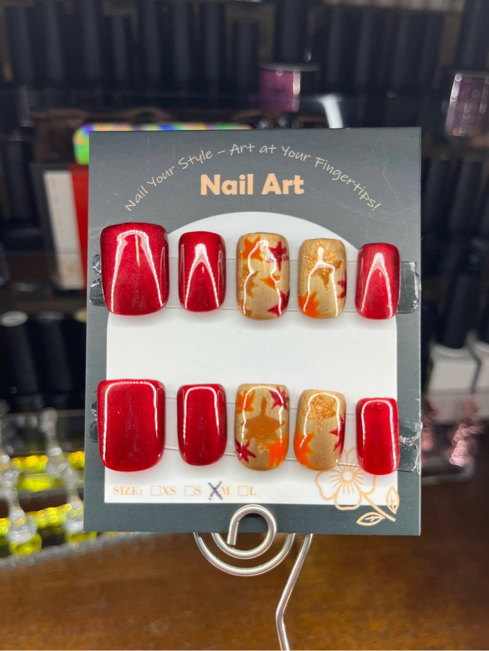 Autumn fall leaves metallic Press-On nails customizable